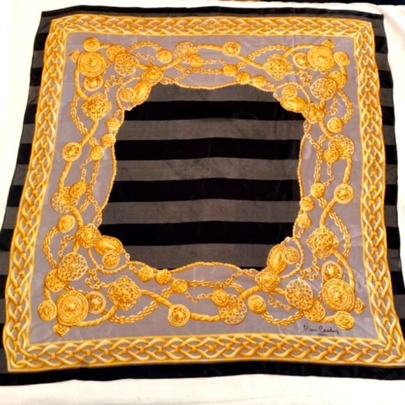 Pierre Cardin Paris 💯 Silk Scarf Gold & Black - Picture 1 of 16